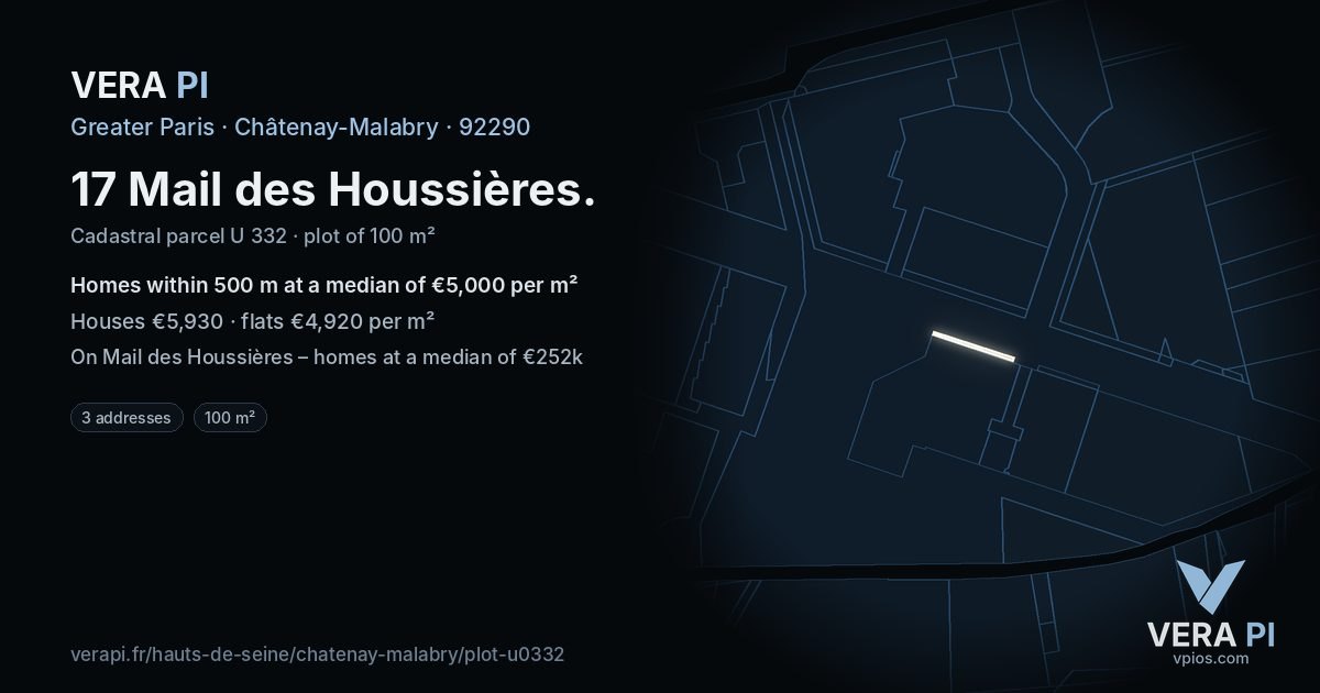 17 Mail des Houssières, Châtenay-Malabry at night – the plot lit, the parcels around coloured by the prices near them