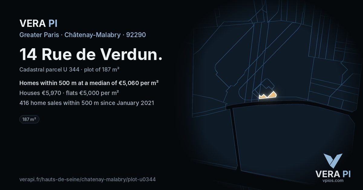 14 Rue de Verdun, Châtenay-Malabry at night – the plot lit, the parcels around coloured by the prices near them