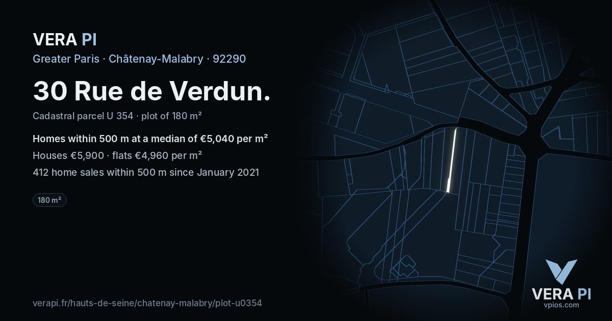 30 Rue de Verdun, Châtenay-Malabry at night – the plot lit, the parcels around coloured by the prices near them
