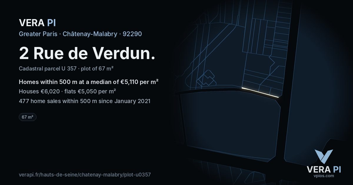2 Rue de Verdun, Châtenay-Malabry at night – the plot lit, the parcels around coloured by the prices near them