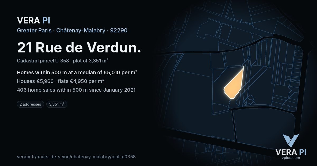 21 Rue de Verdun, Châtenay-Malabry at night – the plot lit, the parcels around coloured by the prices near them