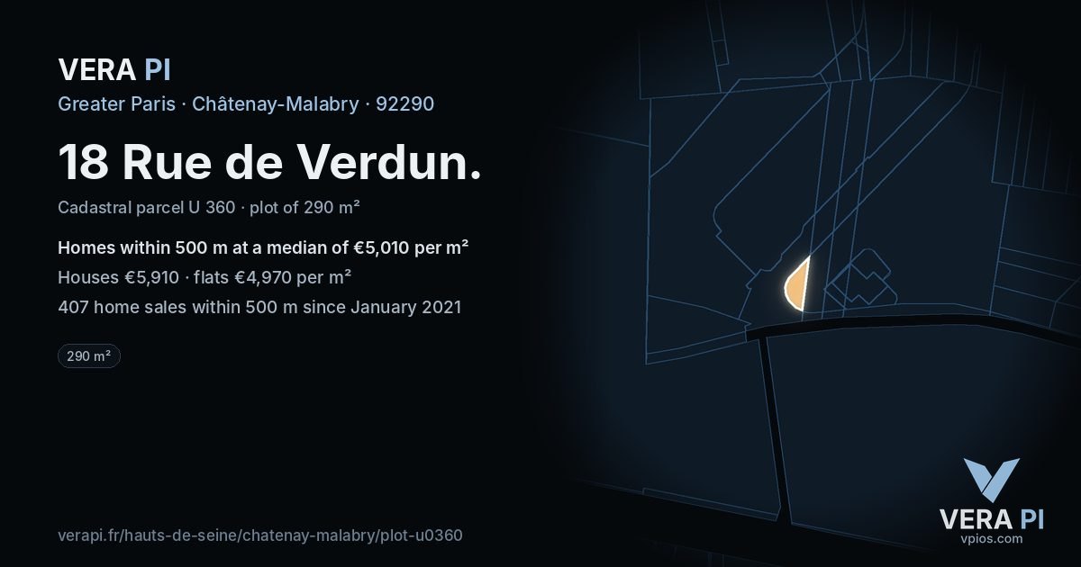 18 Rue de Verdun, Châtenay-Malabry at night – the plot lit, the parcels around coloured by the prices near them