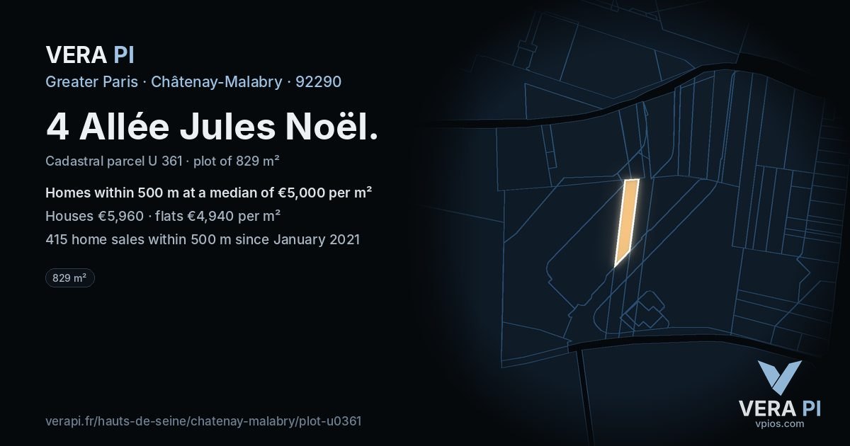 4 Allée Jules Noël, Châtenay-Malabry at night – the plot lit, the parcels around coloured by the prices near them