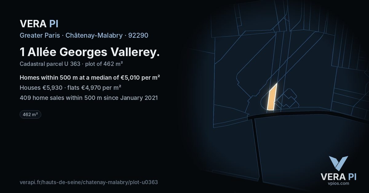 1 Allée Georges Vallerey, Châtenay-Malabry at night – the plot lit, the parcels around coloured by the prices near them