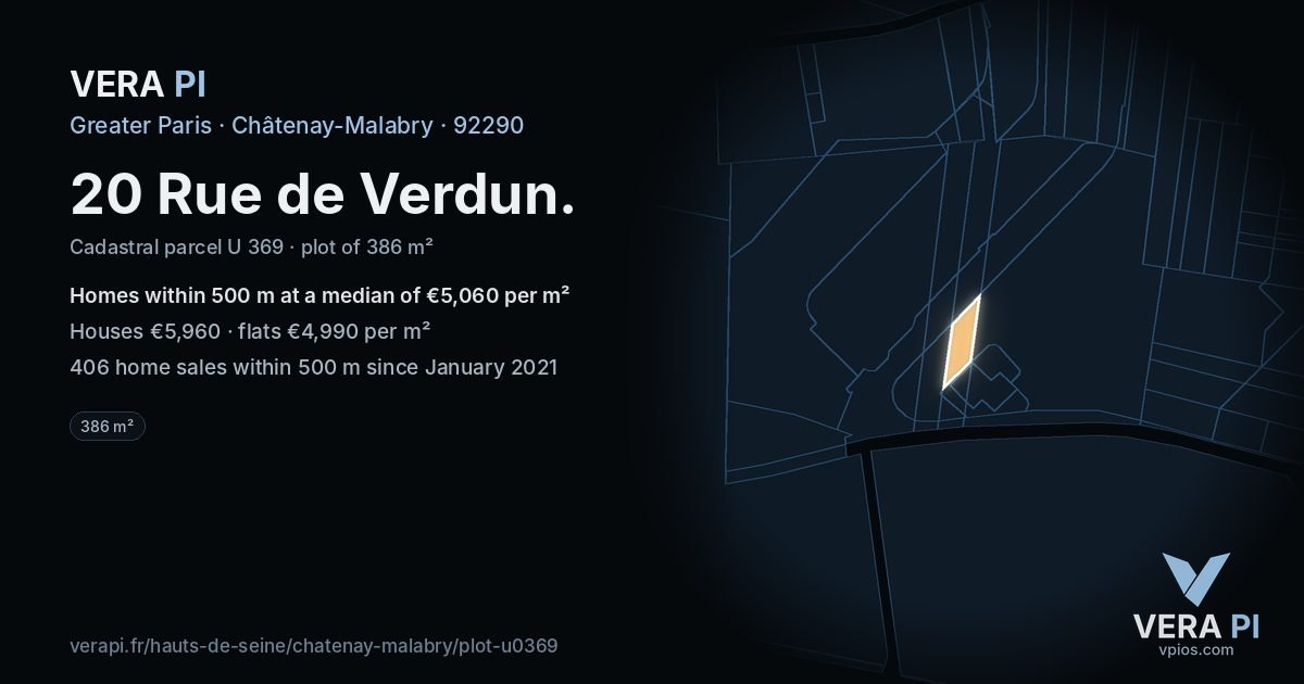 20 Rue de Verdun, Châtenay-Malabry at night – the plot lit, the parcels around coloured by the prices near them