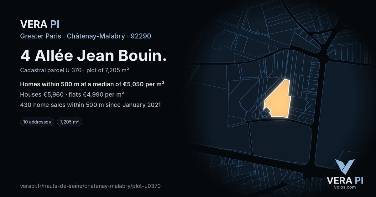 4 Allée Jean Bouin, Châtenay-Malabry at night – the plot lit, the parcels around coloured by the prices near them