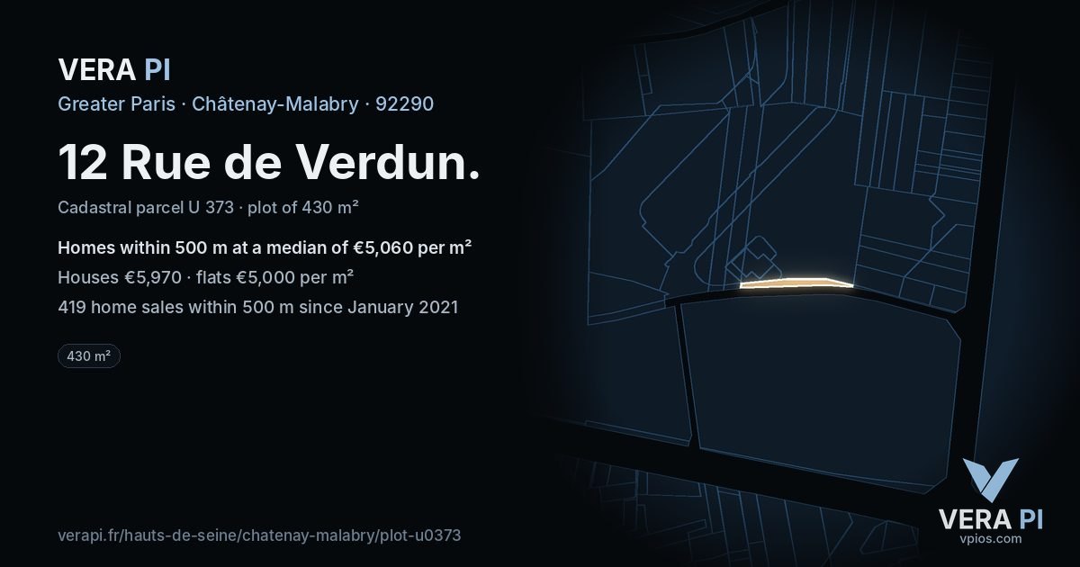 12 Rue de Verdun, Châtenay-Malabry at night – the plot lit, the parcels around coloured by the prices near them