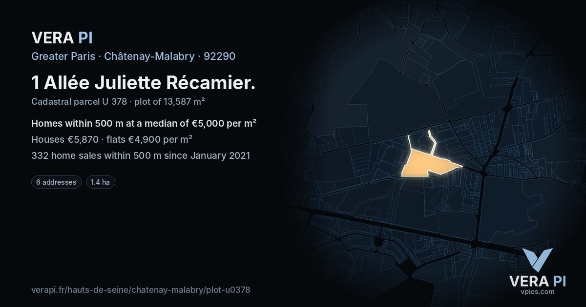 1 Allée Juliette Récamier, Châtenay-Malabry at night – the plot lit, the parcels around coloured by the prices near them