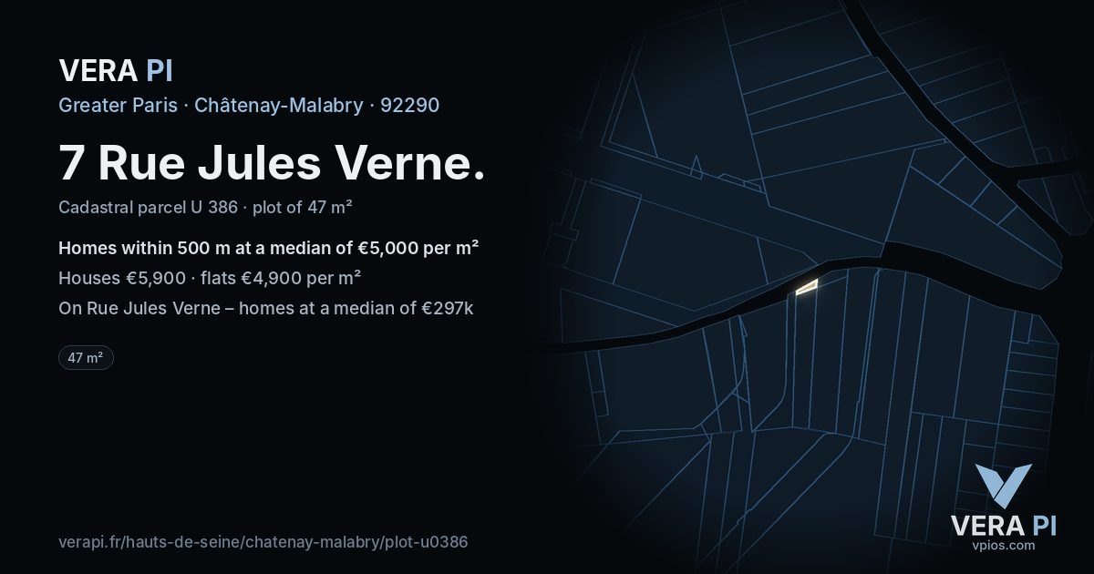 7 Rue Jules Verne, Châtenay-Malabry at night – the plot lit, the parcels around coloured by the prices near them