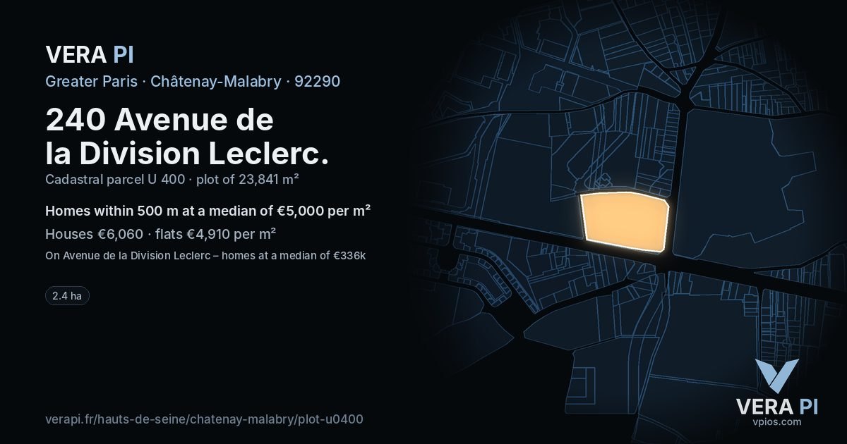 240 Avenue de la Division Leclerc, Châtenay-Malabry at night – the plot lit, the parcels around coloured by the prices near them