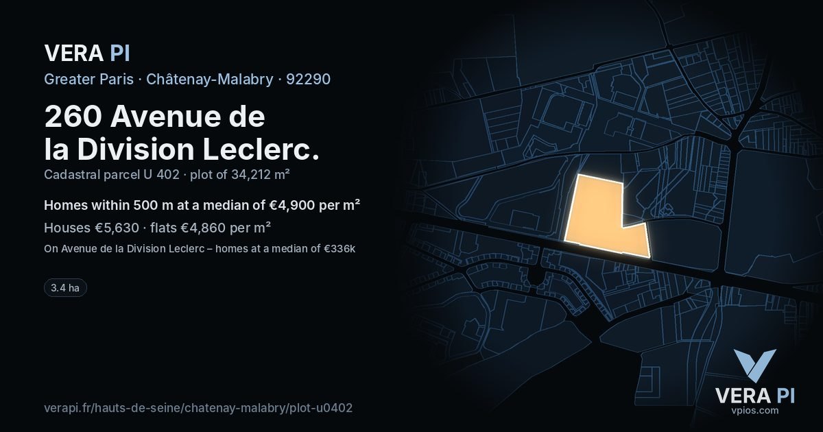 260 Avenue de la Division Leclerc, Châtenay-Malabry at night – the plot lit, the parcels around coloured by the prices near them