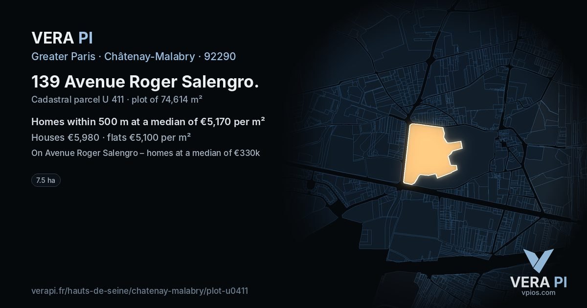 139 Avenue Roger Salengro, Châtenay-Malabry at night – the plot lit, the parcels around coloured by the prices near them
