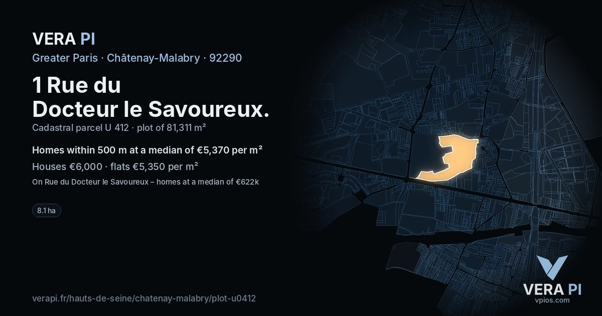 1 Rue du Docteur le Savoureux, Châtenay-Malabry at night – the plot lit, the parcels around coloured by the prices near them