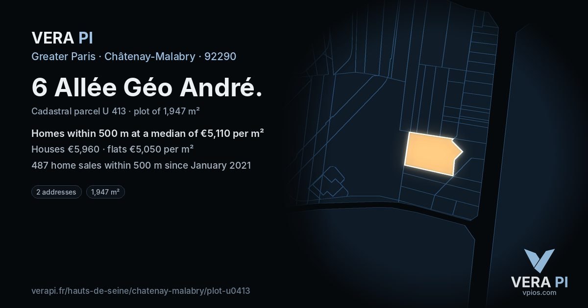 6 Allée Géo André, Châtenay-Malabry at night – the plot lit, the parcels around coloured by the prices near them