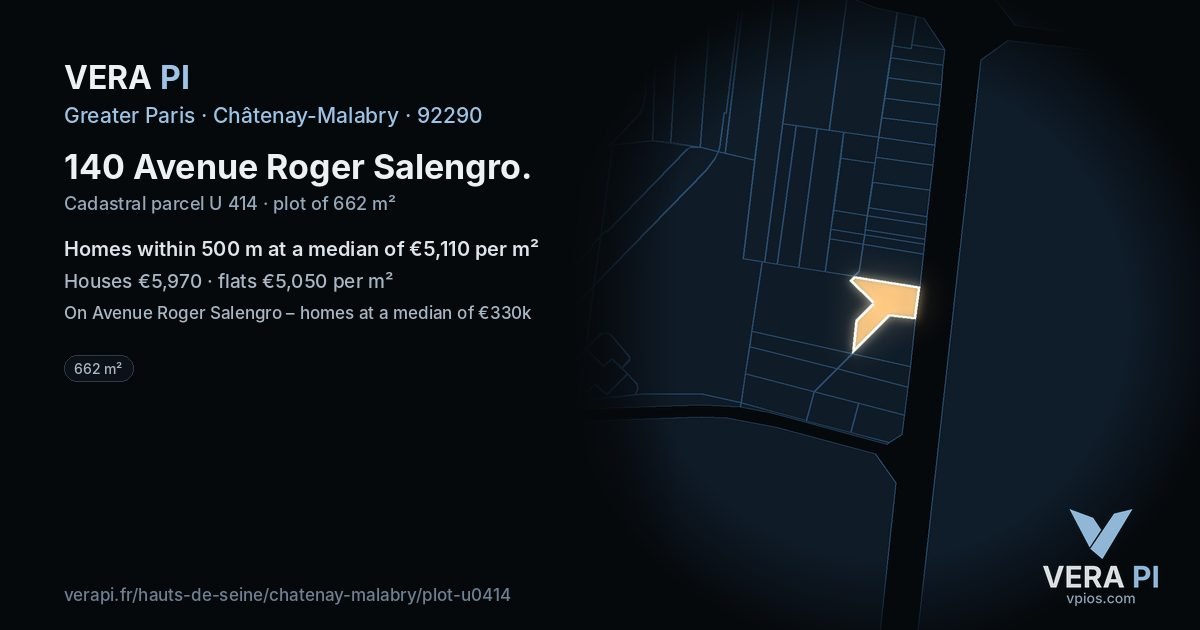 140 Avenue Roger Salengro, Châtenay-Malabry at night – the plot lit, the parcels around coloured by the prices near them