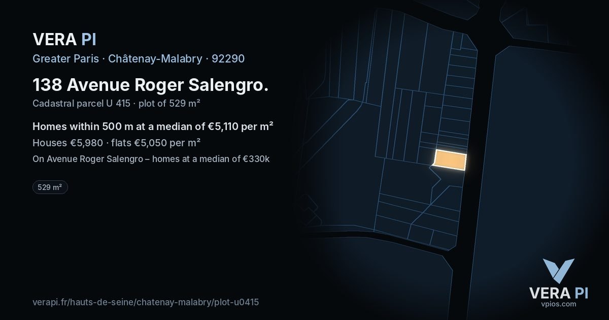 138 Avenue Roger Salengro, Châtenay-Malabry at night – the plot lit, the parcels around coloured by the prices near them