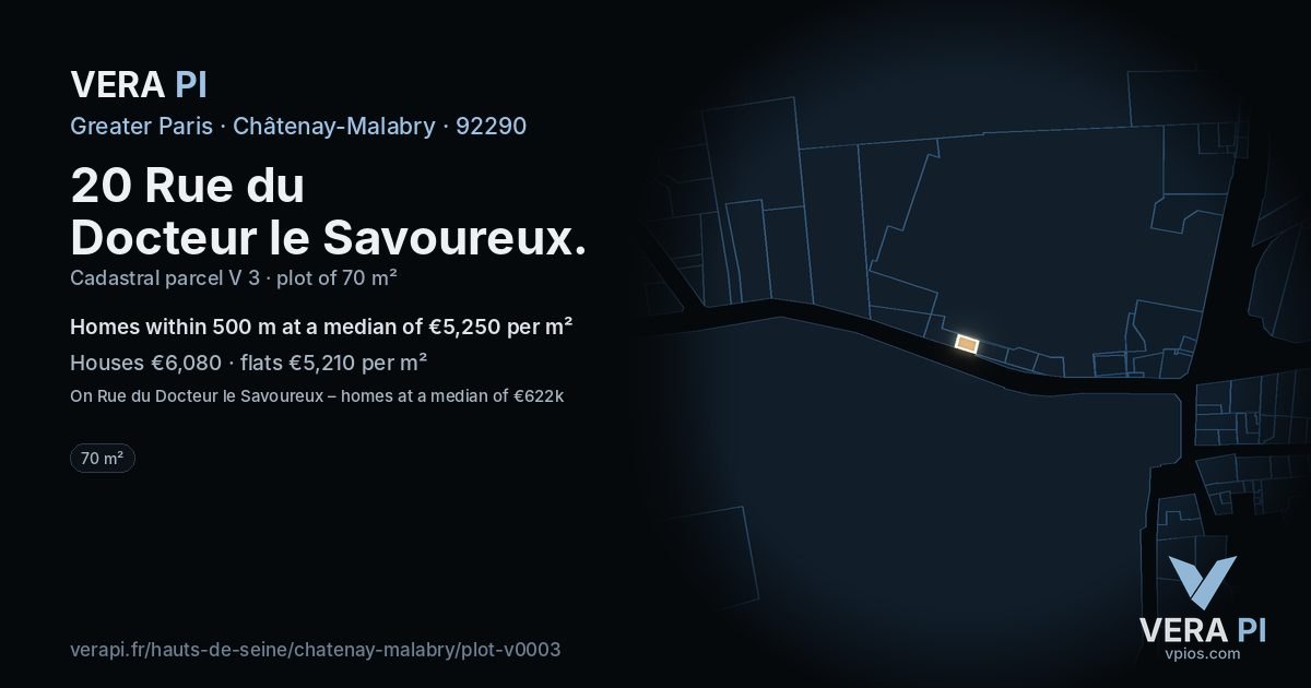 20 Rue du Docteur le Savoureux, Châtenay-Malabry at night – the plot lit, the parcels around coloured by the prices near them