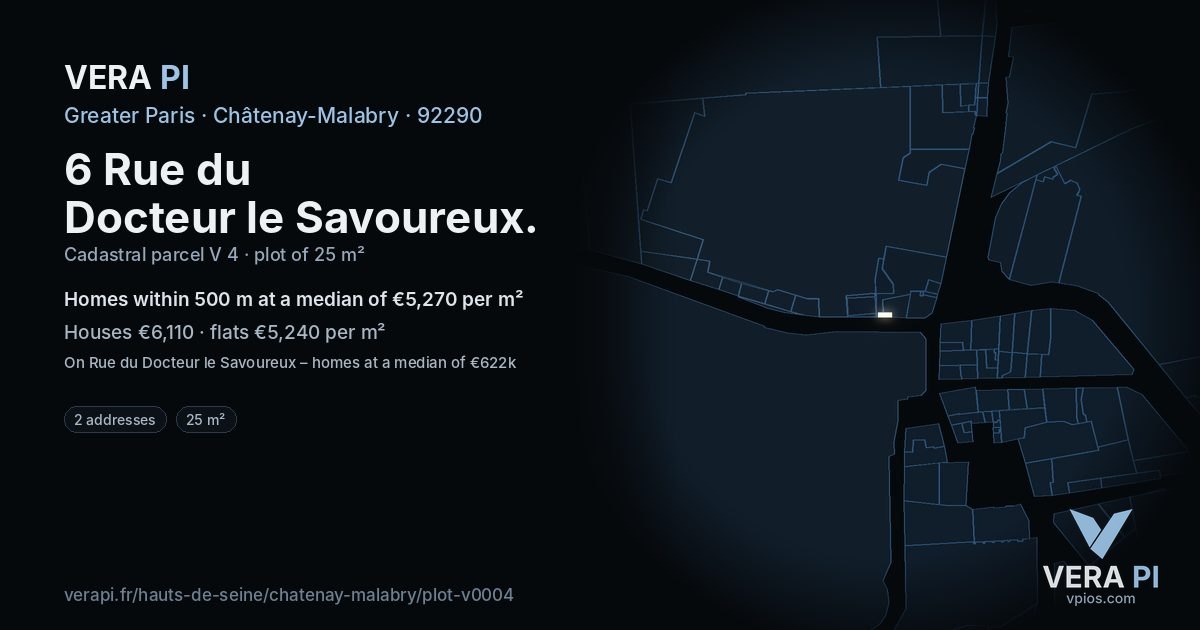 6 Rue du Docteur le Savoureux, Châtenay-Malabry at night – the plot lit, the parcels around coloured by the prices near them
