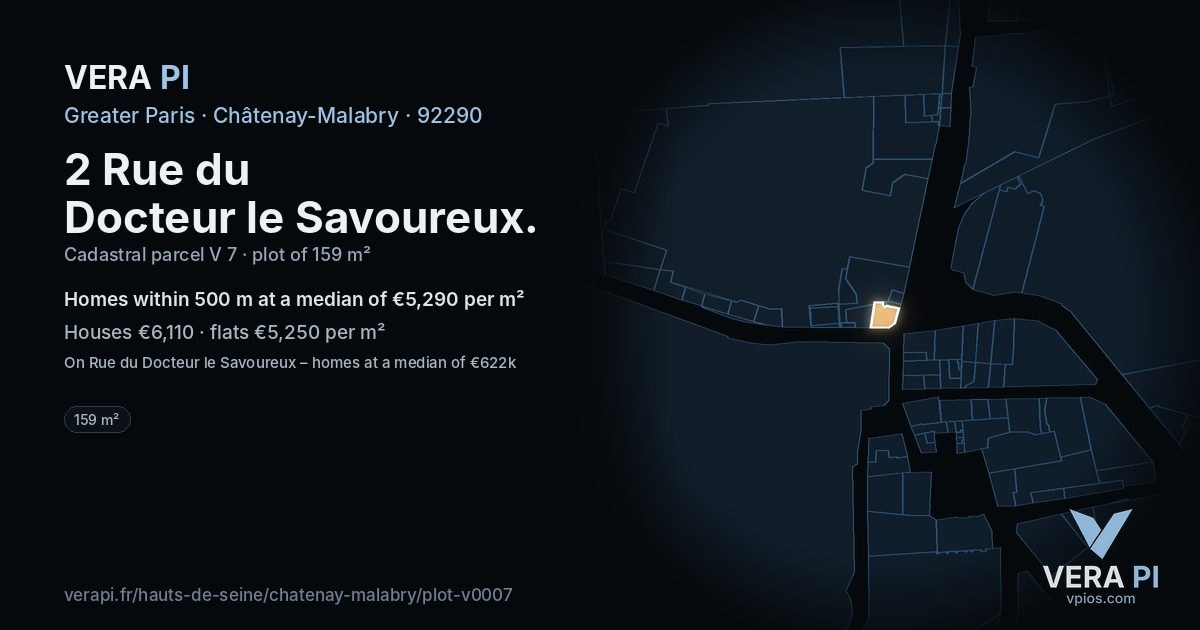 2 Rue du Docteur le Savoureux, Châtenay-Malabry at night – the plot lit, the parcels around coloured by the prices near them