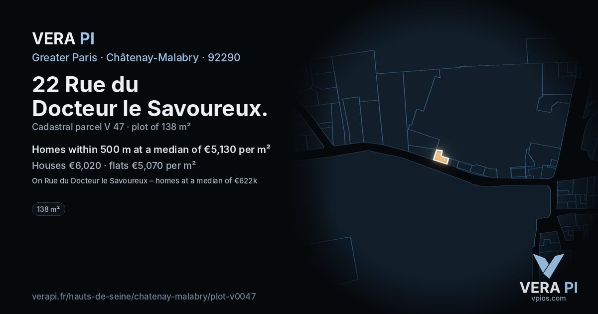 22 Rue du Docteur le Savoureux, Châtenay-Malabry at night – the plot lit, the parcels around coloured by the prices near them