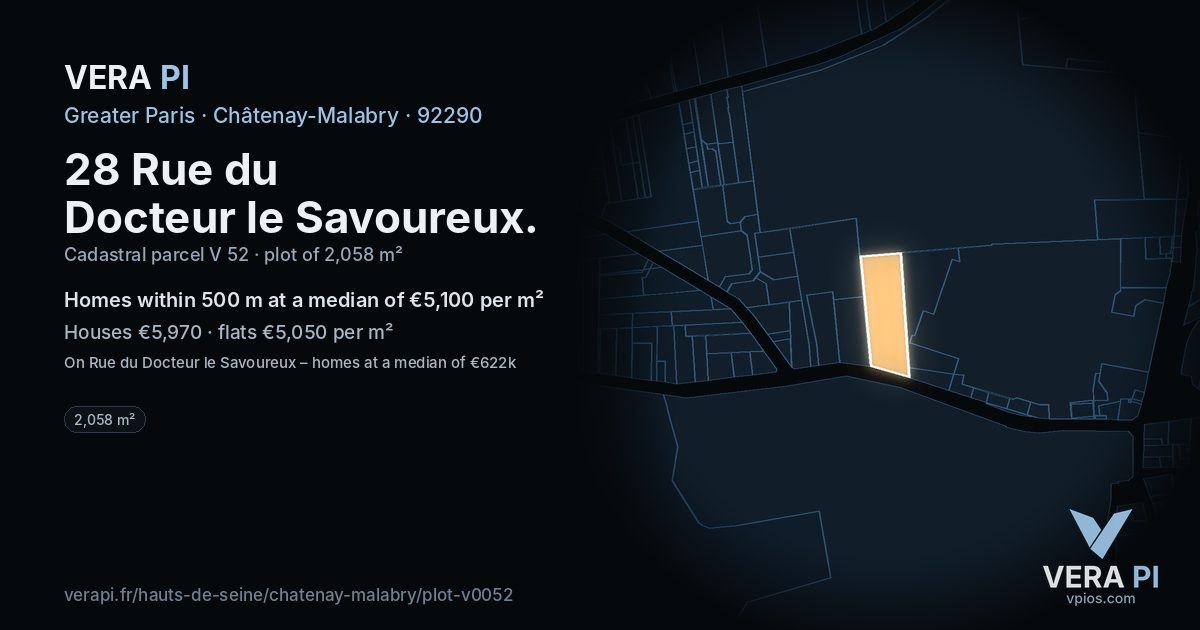 28 Rue du Docteur le Savoureux, Châtenay-Malabry at night – the plot lit, the parcels around coloured by the prices near them