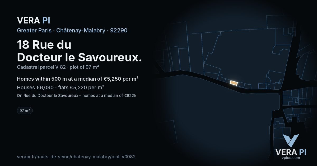 18 Rue du Docteur le Savoureux, Châtenay-Malabry at night – the plot lit, the parcels around coloured by the prices near them