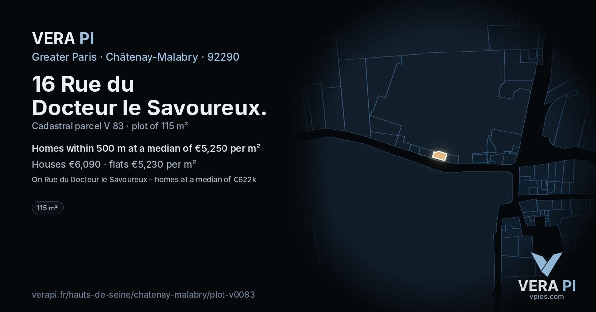 16 Rue du Docteur le Savoureux, Châtenay-Malabry at night – the plot lit, the parcels around coloured by the prices near them