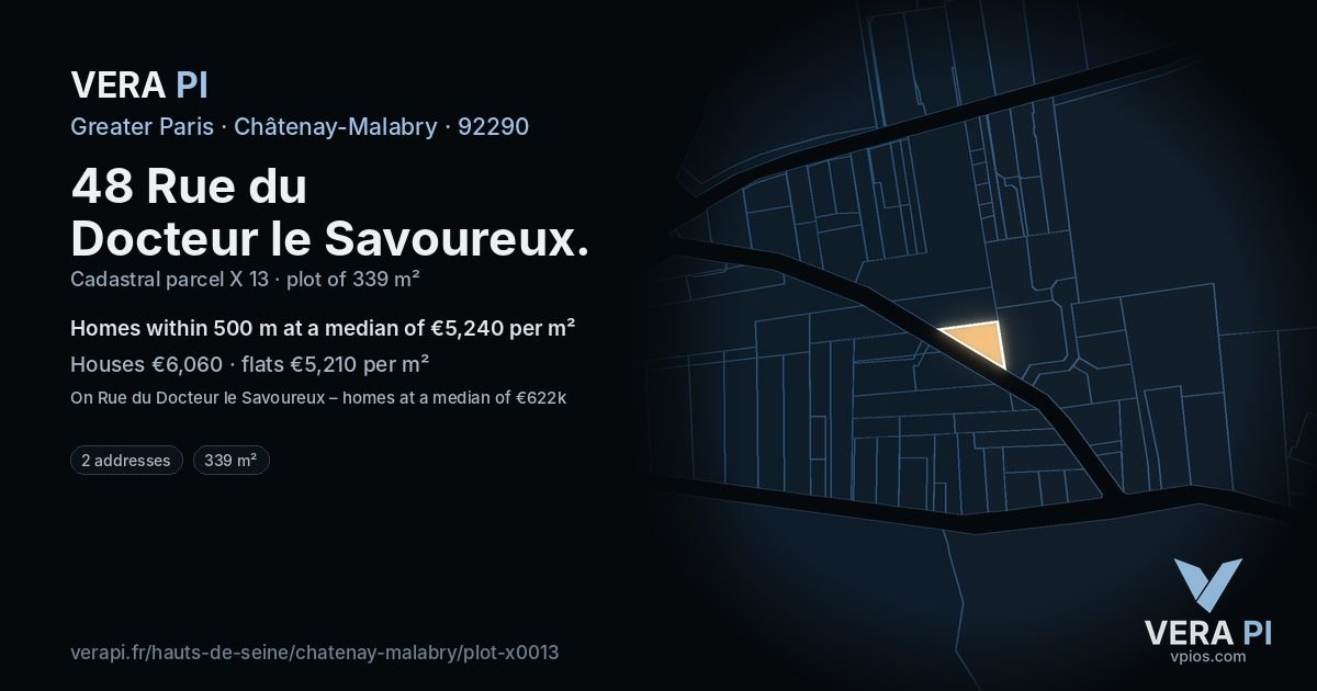 48 Rue du Docteur le Savoureux, Châtenay-Malabry at night – the plot lit, the parcels around coloured by the prices near them
