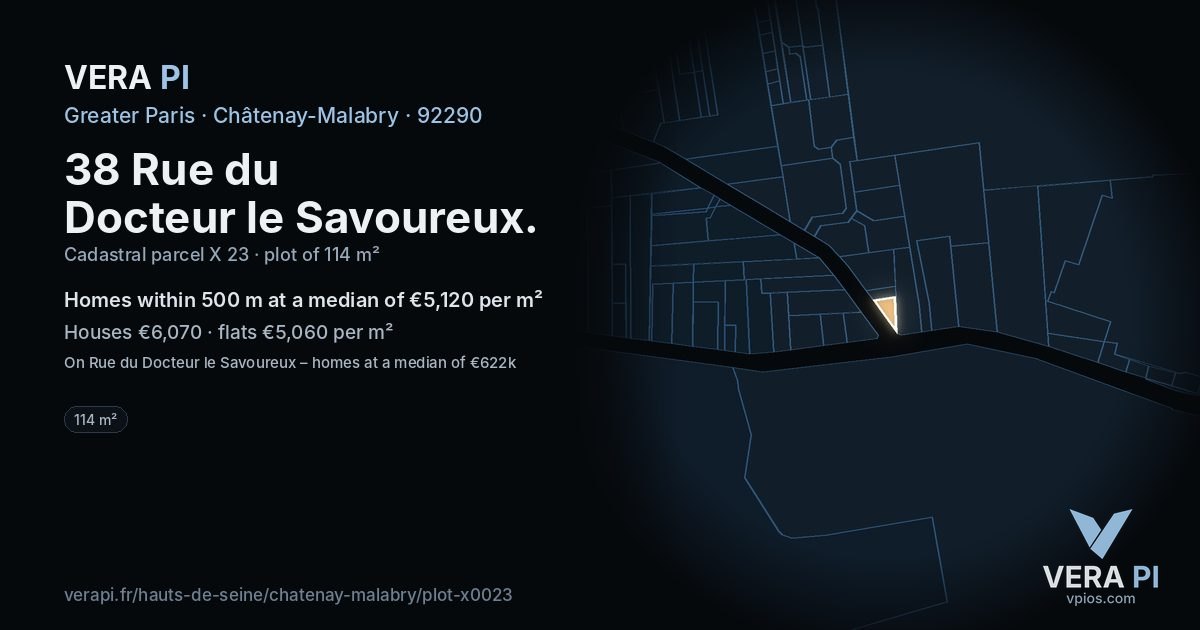 38 Rue du Docteur le Savoureux, Châtenay-Malabry at night – the plot lit, the parcels around coloured by the prices near them