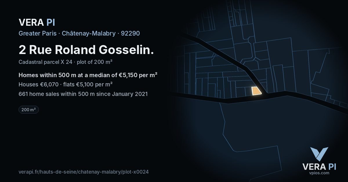 2 Rue Roland Gosselin, Châtenay-Malabry at night – the plot lit, the parcels around coloured by the prices near them