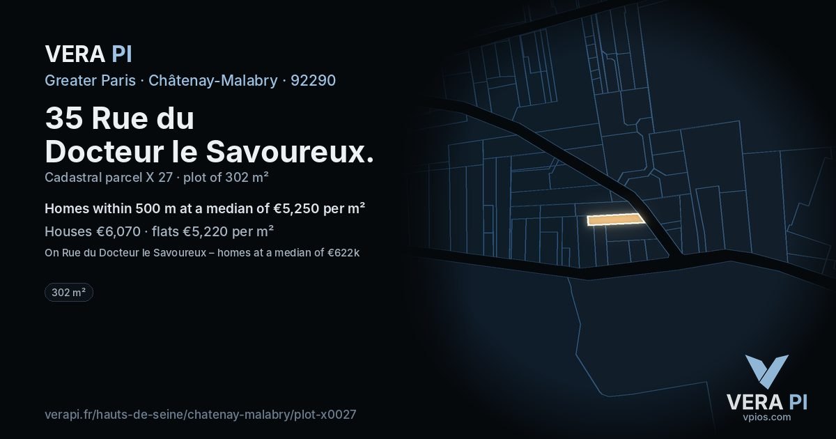 35 Rue du Docteur le Savoureux, Châtenay-Malabry at night – the plot lit, the parcels around coloured by the prices near them