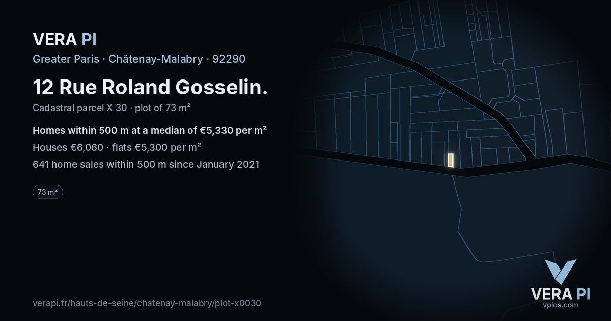12 Rue Roland Gosselin, Châtenay-Malabry at night – the plot lit, the parcels around coloured by the prices near them