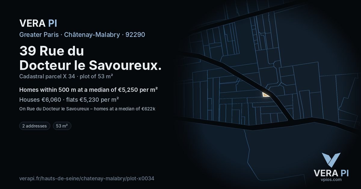 39 Rue du Docteur le Savoureux, Châtenay-Malabry at night – the plot lit, the parcels around coloured by the prices near them