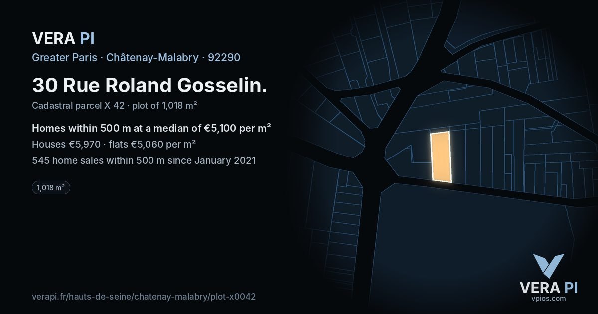 30 Rue Roland Gosselin, Châtenay-Malabry at night – the plot lit, the parcels around coloured by the prices near them