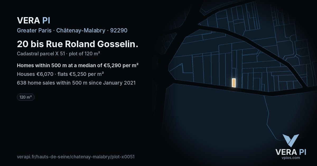 20 bis Rue Roland Gosselin, Châtenay-Malabry at night – the plot lit, the parcels around coloured by the prices near them