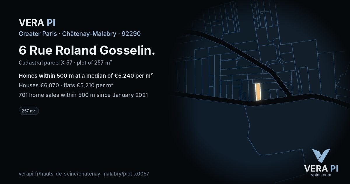 6 Rue Roland Gosselin, Châtenay-Malabry at night – the plot lit, the parcels around coloured by the prices near them