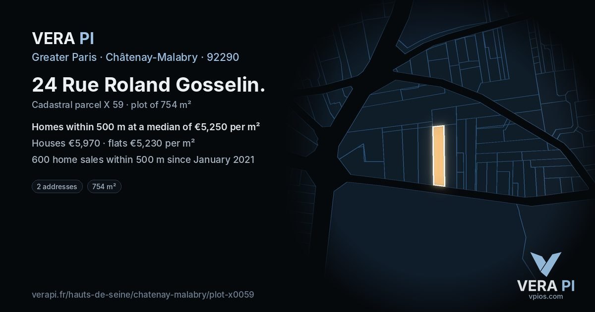 24 Rue Roland Gosselin, Châtenay-Malabry at night – the plot lit, the parcels around coloured by the prices near them