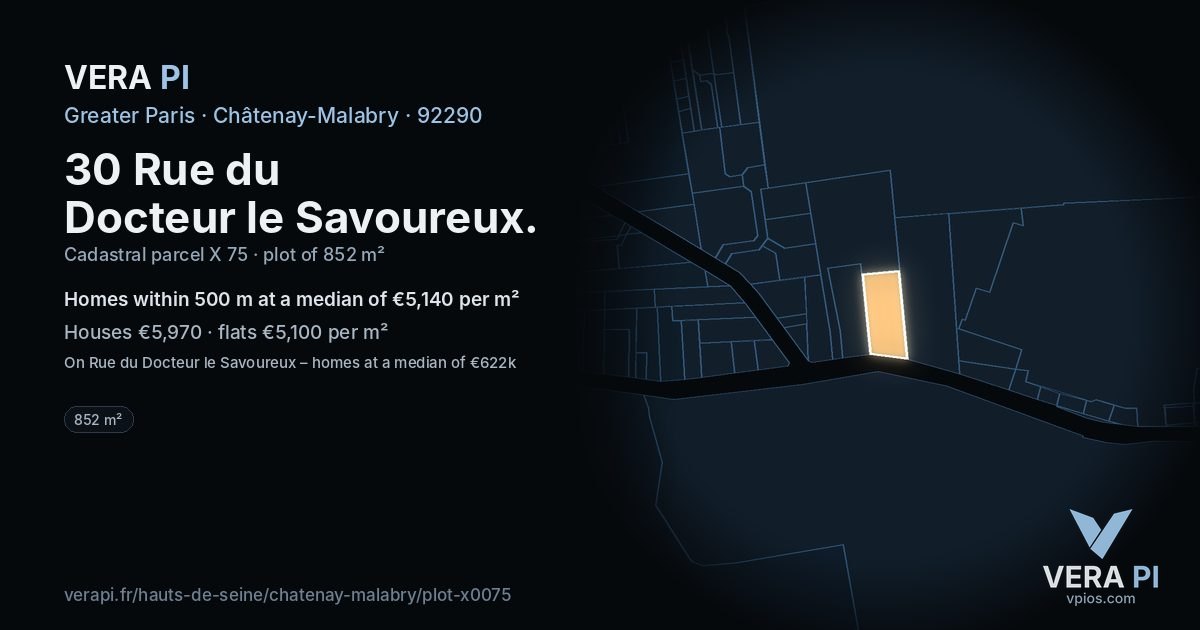 30 Rue du Docteur le Savoureux, Châtenay-Malabry at night – the plot lit, the parcels around coloured by the prices near them