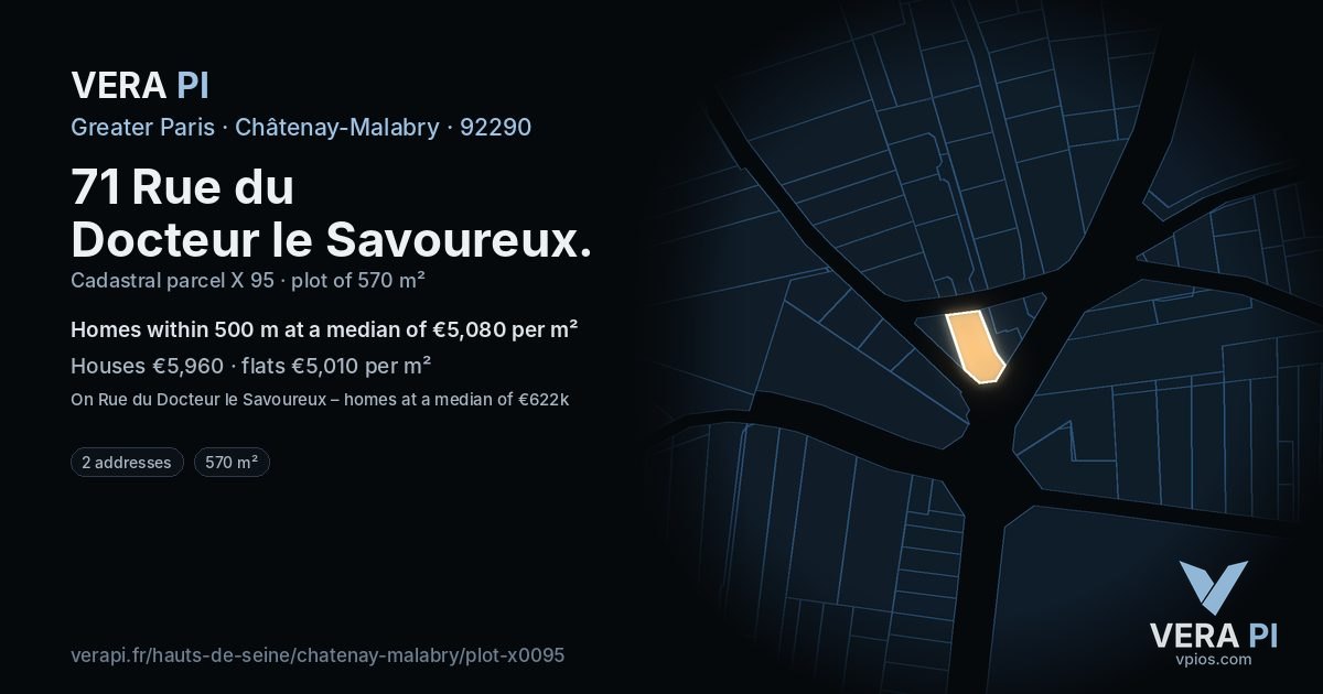 71 Rue du Docteur le Savoureux, Châtenay-Malabry at night – the plot lit, the parcels around coloured by the prices near them
