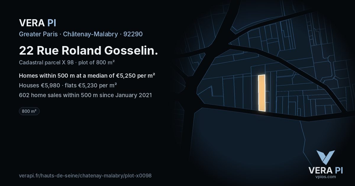 22 Rue Roland Gosselin, Châtenay-Malabry at night – the plot lit, the parcels around coloured by the prices near them