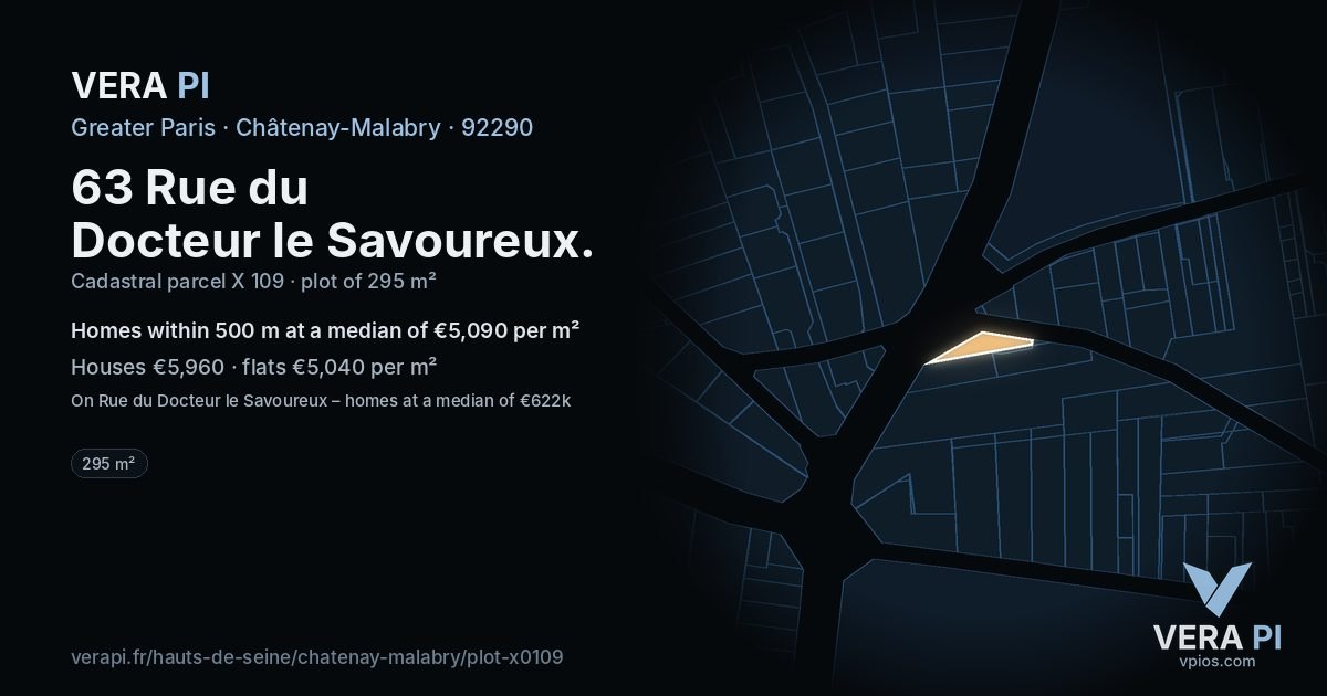 63 Rue du Docteur le Savoureux, Châtenay-Malabry at night – the plot lit, the parcels around coloured by the prices near them
