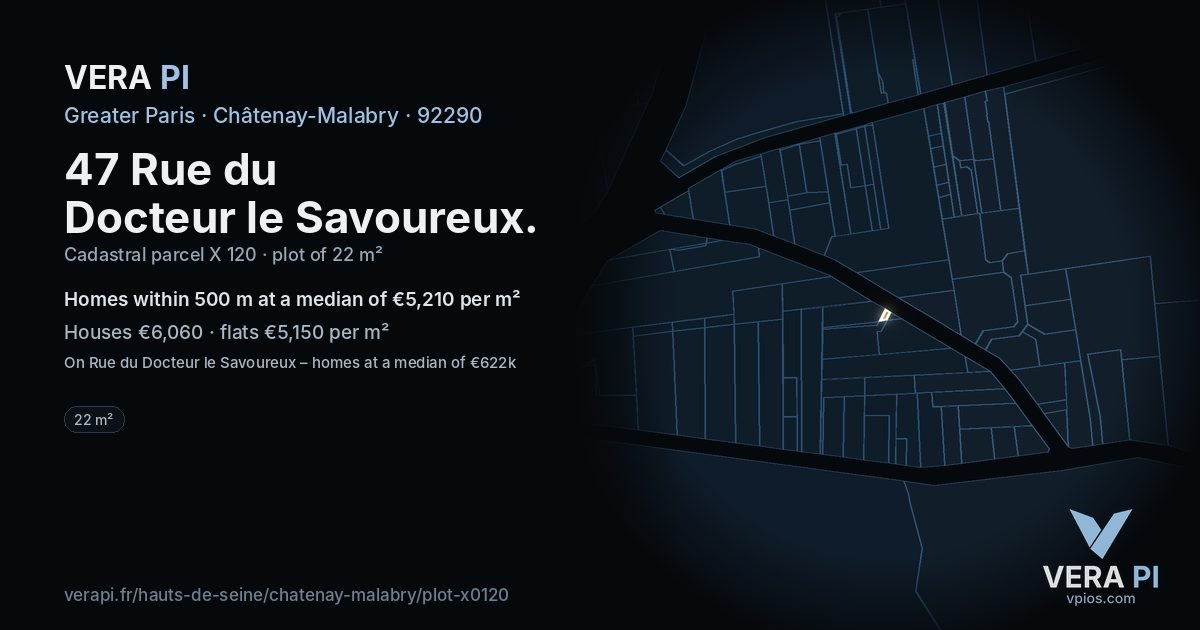 47 Rue du Docteur le Savoureux, Châtenay-Malabry at night – the plot lit, the parcels around coloured by the prices near them