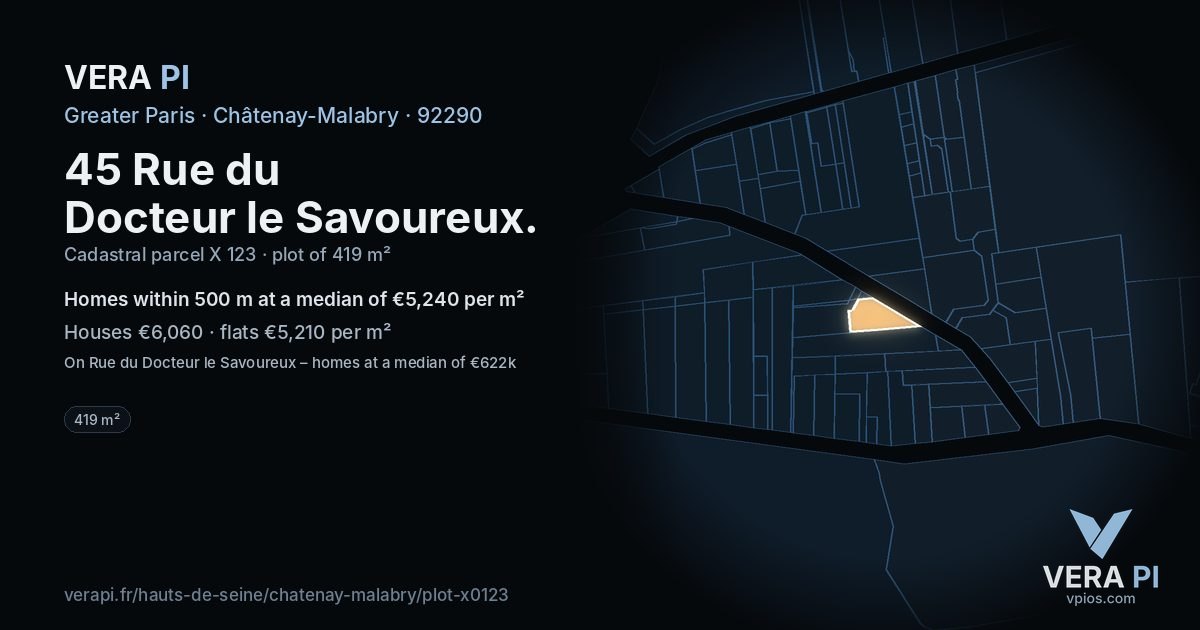 45 Rue du Docteur le Savoureux, Châtenay-Malabry at night – the plot lit, the parcels around coloured by the prices near them