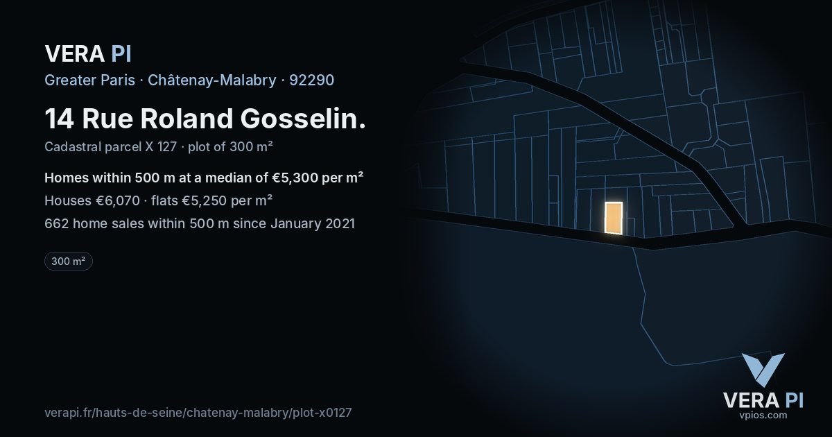 14 Rue Roland Gosselin, Châtenay-Malabry at night – the plot lit, the parcels around coloured by the prices near them