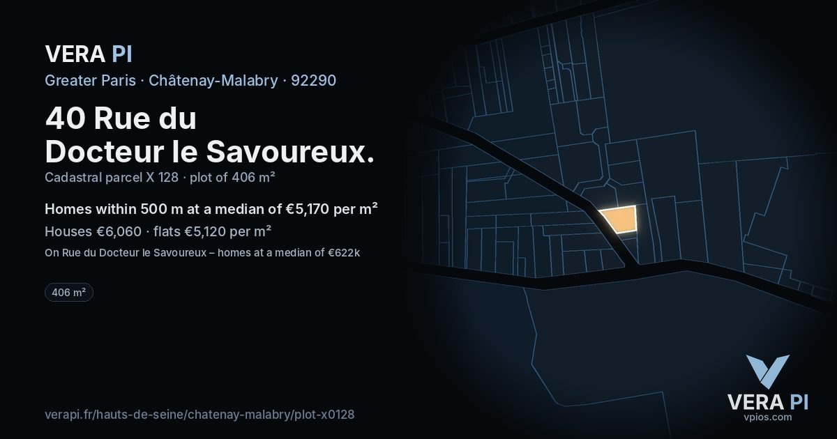 40 Rue du Docteur le Savoureux, Châtenay-Malabry at night – the plot lit, the parcels around coloured by the prices near them