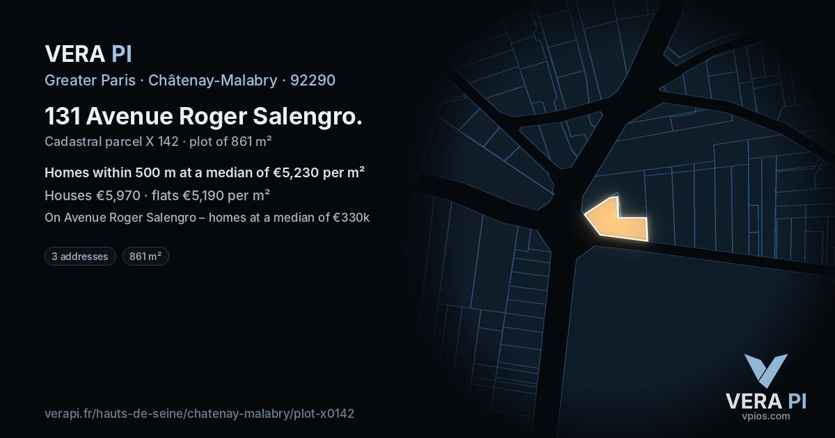 131 Avenue Roger Salengro, Châtenay-Malabry at night – the plot lit, the parcels around coloured by the prices near them