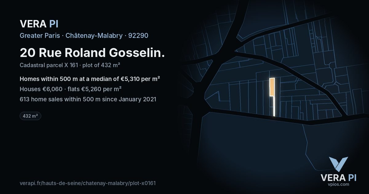 20 Rue Roland Gosselin, Châtenay-Malabry at night – the plot lit, the parcels around coloured by the prices near them