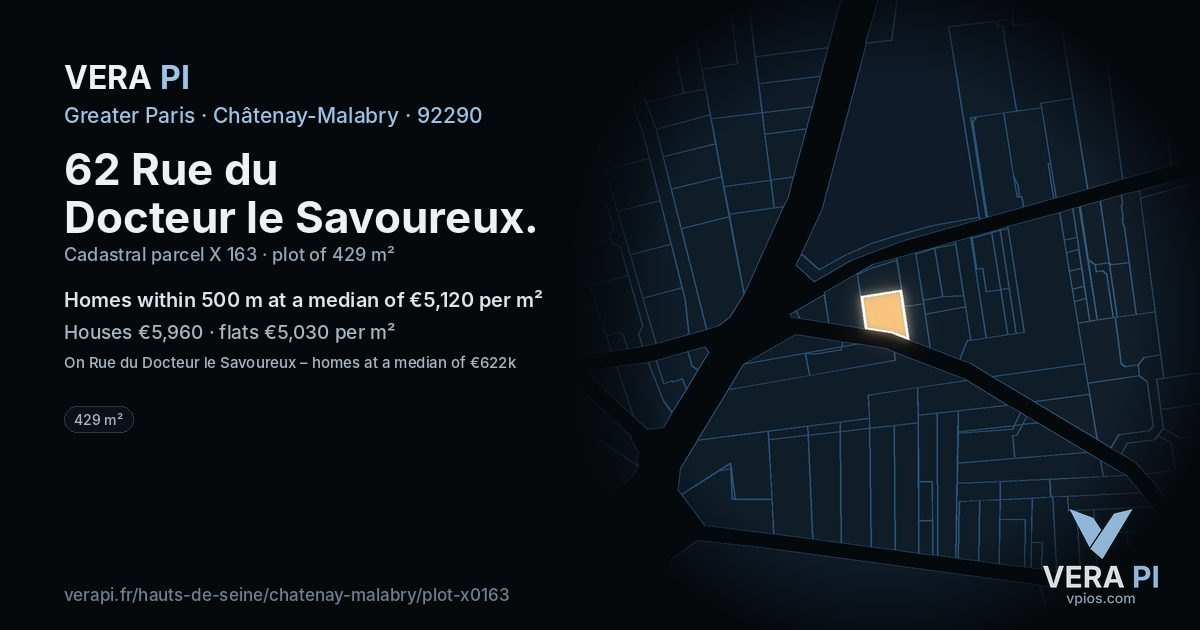 62 Rue du Docteur le Savoureux, Châtenay-Malabry at night – the plot lit, the parcels around coloured by the prices near them