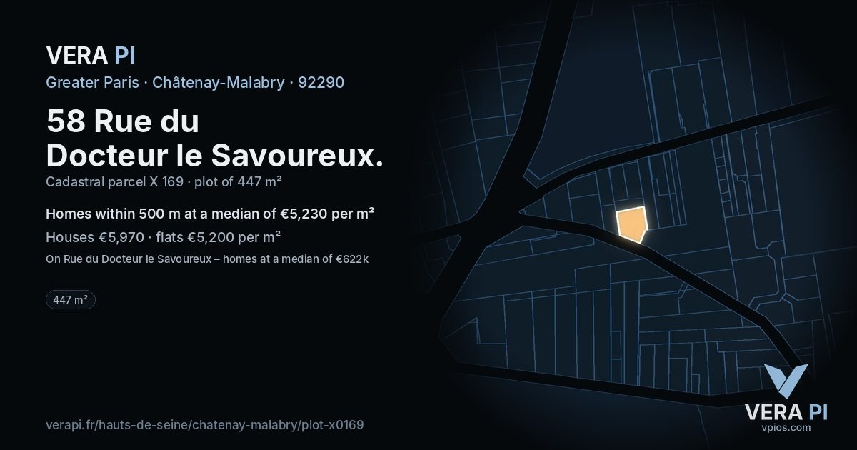 58 Rue du Docteur le Savoureux, Châtenay-Malabry at night – the plot lit, the parcels around coloured by the prices near them