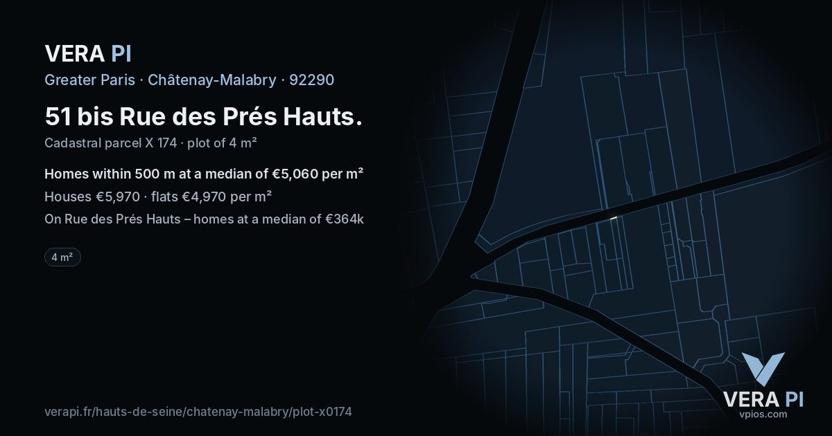 51 bis Rue des Prés Hauts, Châtenay-Malabry at night – the plot lit, the parcels around coloured by the prices near them